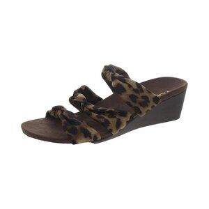 NIB Vionic Women's Rizzo Leopard Print Slide Sandal Wedge Sz 8 Brown Slip On